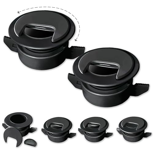 2PK Black Patented: Only Cable, Wire, Cord Management, Tool-Free Self-Securing/Locking Grommet with Cap Slider, for Walls, Ceilings, Desks - Used for All Surfaces 3/8" to 1" Thick, Made in USA - color: Black, size: 2-pack