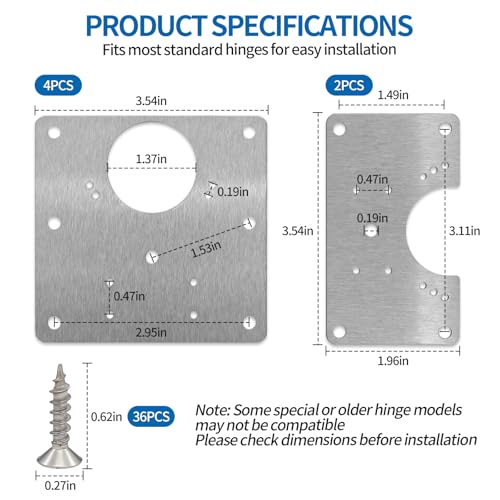 Stainless Steel Cabinet Hinge Repair Plate Kit with Mounting Screws, Durable Door Hinge Fixing Bracket for Kitchen Cabinets, Cupboard Doors & Furniture, Multiple Pack Sizes (6 PCS) - size: 6 Pieces