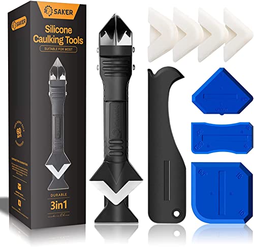 Saker Silicone Caulking Tools-3 in 1 Sealant Finishing Tool Grout Remove Scraper Caulk Remover Glass Glue Angle Scraper for Bathroom,Kitchen,Floor,Window,Sink Joint,Frames Seal (Black Blue) - style: Classic with Scraper