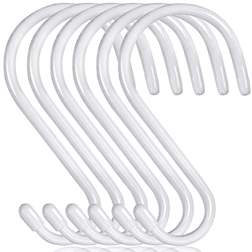 DINGEE 6 inch Non Slip Rubber Coated White S Hook Heavy Duty,6 Pack Large Vinyl Coated S Hooks, Metal S Shaped Hanger Hooks for Hanging Plants Outdoor,Closet Rod,Jeans, Pot Pan Cups Towels Hats - color: White, size: 6 Inch-6 Pack