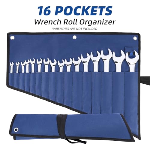 16 Pockets Wrench Roll Organizer (Blue+Green) - color: Blue+Green