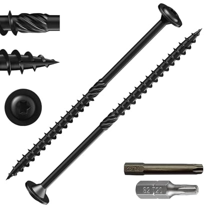 Wensilon (1 lbs)#10 x 4 Black Lag Screws, Structural Wood Screw, Heavy Duty Construction Screw, Rust Resistant, Washer Head, Black Coated Exterior Wood Screws, Star Drive with Bit - color: Black, size: #10 x 4"