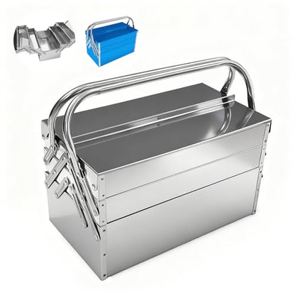 Metal Cantilever Tool Box, 3-Tier 5 Tray Fold Out Stainless Steel Tool Box with Handle, 14" Stack-able Portable Tool Storage Box Organizers Chest for Household Factory Warehouse Repair Shop
