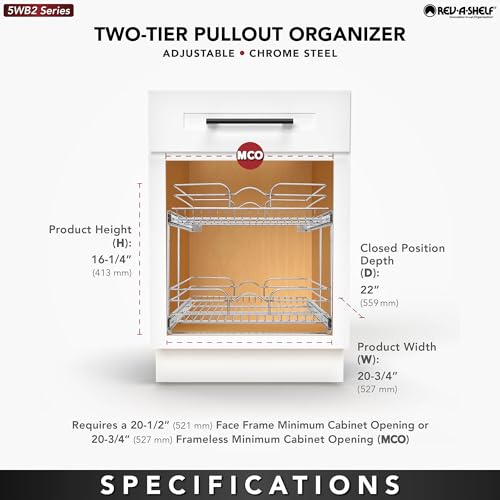 Rev-A-Shelf 2 Tier Kitchen Cabinet Pullout Shelf and Drawer Organizer Slide Out Pantry Storage Basket in Multiple Sizes, 21 x 22 In, 5WB2-2122CR-1 - size: 21" W X 22"d, style: Two Tier