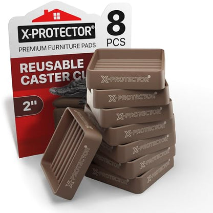 Furniture Cups X-PROTECTOR – 2" Caster Cups 8 PCS – Lined Furniture Coasters – Ideal Bed Stoppers – Non Skid Furniture Pads with a Perfect Design – Rubber Furniture Pads - Protect Any Flooring! - size: 8 PCS, 2" x 2"