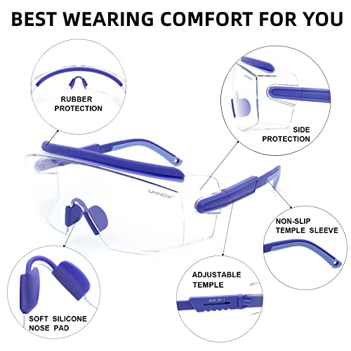 UKNOW Safety Goggles Over Glasses, Safety Glasses Anti Fog Wraparound Eye Protection, Protective Eyewear ANSI Z87.1 - color: Very Peri
