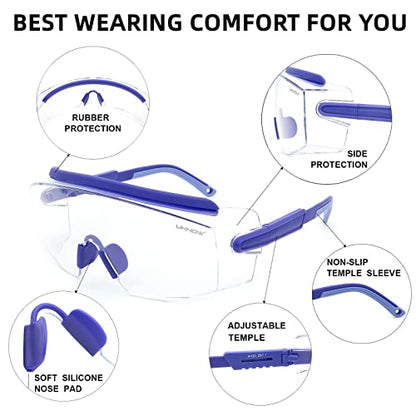 UKNOW Safety Goggles Over Glasses, Safety Glasses Anti Fog Wraparound Eye Protection, Protective Eyewear ANSI Z87.1 - color: Very Peri