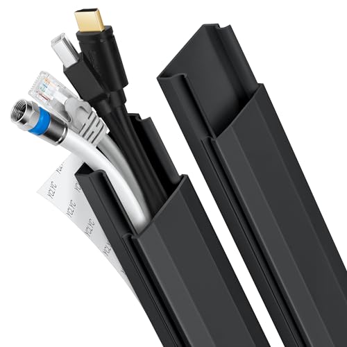 62.8in TV Cable Hider - Cord Hider Cable Management Wall, Cable Raceway Black Wire Hider, Paintable Cable Concealer for Wall Mounted TV, Wall Wire Covers for Cords, 4* L15.7in *W1.2in *H0.59in - color: Black, size: W 1.2in X H 0.59in X L 62.8in