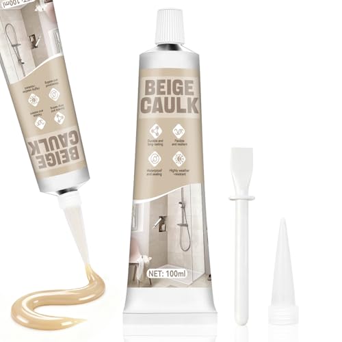 Beige Caulk, Silicone Caulk for Bathroom Shower Kitchen Tile Floor Sealing, Waterproof, Stronger Adhesion, Shrink & Crack Proof, with A Scraper for Applying Evenly, 100g - color: Beige