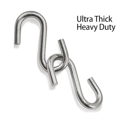 FDKJEJC 2 Pack 3.3-Inch Heavy Duty S Hooks, 304 Stainless Steel Swing Hammock Hooks, Maximum Load Capacity 557 lbs