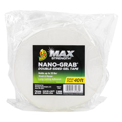 Duck Max Strength Double-Sided Gel Tape with Nano-Grab Technology, Heavy Duty, Multi-Purpose & Removable Adhesive, 0.94 in. x 20 ft, Clear, 2 Rolls - size: 0.94 in X 20 Ft, style: 2 Pack