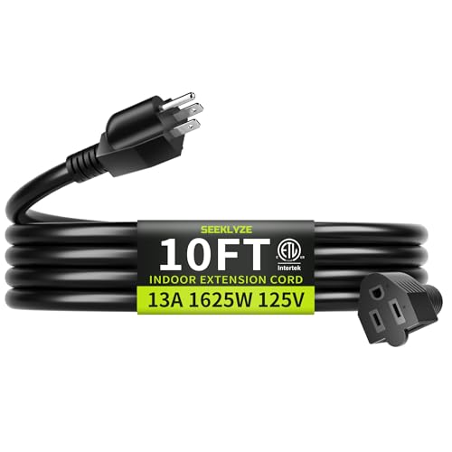 16/3 Black Extension Cord 10 FT, Indoor Extension Cord for Laptops, Coffee Makers, Office Home Appliances, 3 Prong Resistant Cable Flexible, 13A 125V 1625W ETL Listed - color: Black, size: 10FT, style: 16AWG Extension Cord