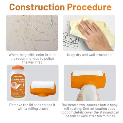 White Paint for Walls, Touch up Paint for Wall with Roller Brush Walls Repair Tool, for Remove Graffiti, Scratches, Stains, Yellowing, Pintura Blanca para Pared