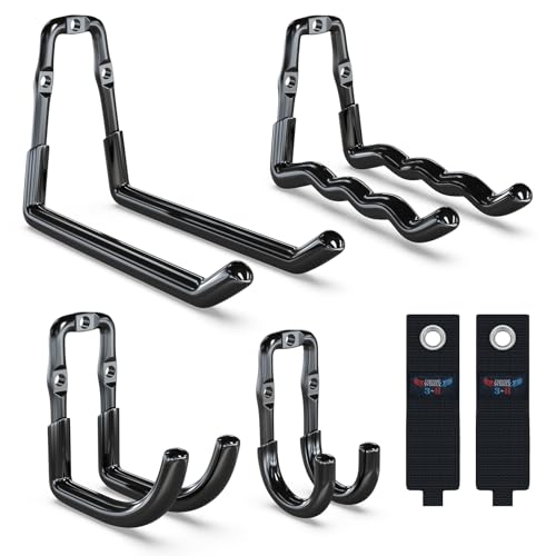 3-H Super Heavy Duty Garage Hooks 6 Pack, One-Piece Construction Garage Wall Hooks, Garage Hanger & Organizer Wall Mount for Ladders, Bikes, Chairs, WeedEaters, Shovels, Garden Tools (Black) - color: Black, size: 4