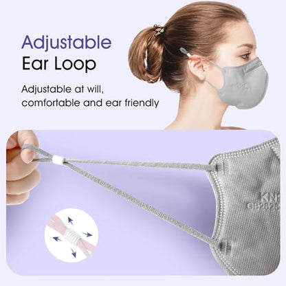 KN95 Adjustable Masks 25 Pack, Individually Wrapped Disposable Masks with Adjustable Ear Loops - color: Grey