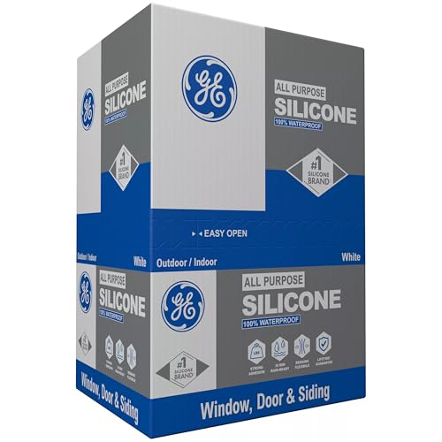 GE All Purpose Silicone Caulk, White, 10.1 fl oz Cartridge, 12 Pack - 100% Waterproof Silicone Sealant, Stronger Adhesion, Freeze & Sun Proof - color: White, style: 12 Pack