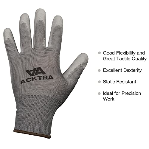 ACKTRA Ultra-Thin PU Safety WORK GLOVES 12 Pairs, WG002 Black/Black, Small - color: Black/Black, size: Small (Pack of 12)