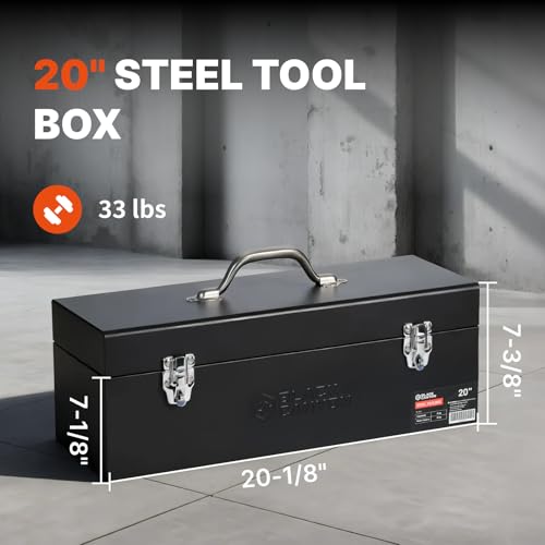 Black Canyon 20 Inch Steel Tool Box, Metal Tool Box, 0.8mm Carbon Steel, Portable & Padlockable, Sturdy & Durable toolbox, Ideal for Trailer, Mechanic, DIY-ers, Car, Workshops, Garages, Repair Shops - size: 20-1/8 in