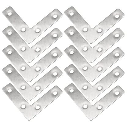 Hordion 10Pcs 2.4 x 2.4 Inch L Shape Bracket Flat Corner Brace (60 X 60mm), Right Angle Bracket Silver Heavy Duty Repair Mending Plates for Wood Furniture Chair Drawer Cabinet - size: 2.4*2.4''/60*60mm