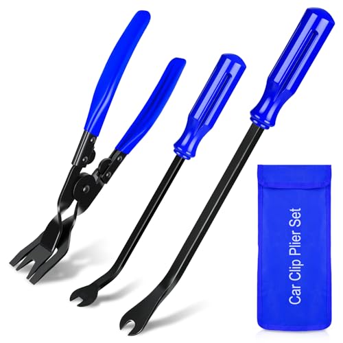 Clip Pliers Trim Upholstery Tools - 3 Pack Car Removal Tool Set to Remove Rivets Fasteners Push Pins, Clips Puller Kit for Door Dash Dashboard Panel Body Repair Tools - color: blue