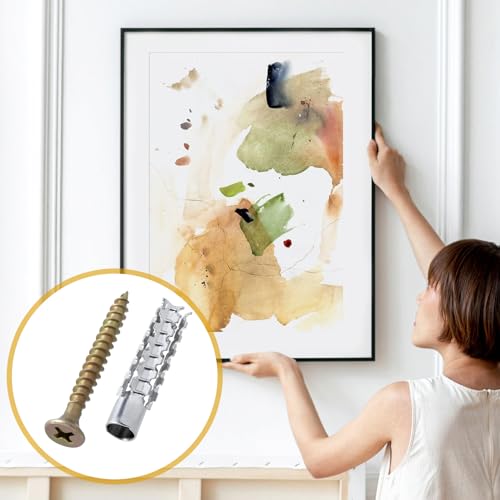 80pcs Tree Shaped Wall Anchor with Screws, M6 Loose Hinge Hole Expansion Screws Anchors, Heavy Duty Steel Repairing Kits for Hollow Concrete Wall Drywall- Silver & Gold