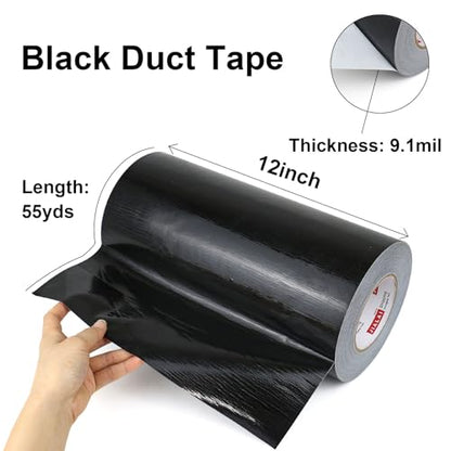 JIALAI HOME 12" Black Duct Tape, Industrial Grade 12 inches x 55 Yards (164 ft) Wide Tape Duct, 9 Mil Heavy-Duty, Waterproof, Strong, Flexible, No Residue, for Crafts & Home Improvement - color: Black