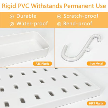 16pcs Pegboard sets, Plastic White Peg board Wall Organizer Kits,4pcs Peg Board and 12 Accessories Modular Hanging, Wall Mount Display Pegboard Panel Sets for Home Office Garage Kitchen Workshop - style: ABS pegboard kit