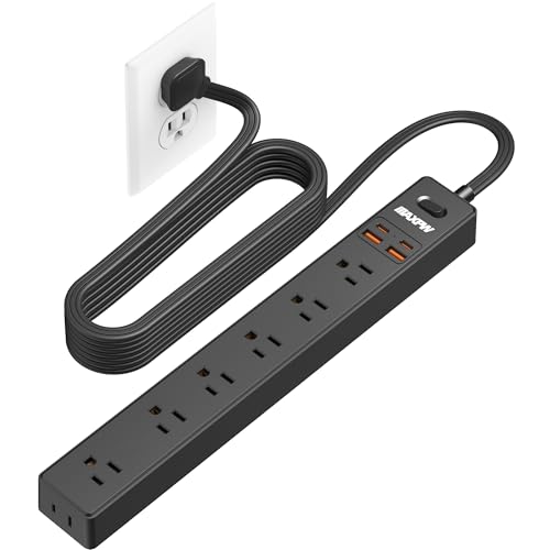10 Ft Power Strip Surge Protector - 7 Outlets 4 USB Ports (2 USB C), Ultra Thin Flat Extension Cord & Flat Plug, 1700 Joules, Wall Mount, Desk Charging Station for Home Office Dorm, Black - color: Black, size: 10 Ft