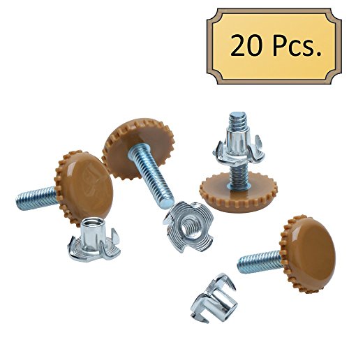 Desunia Medium Duty Nylon Table & Furniture Levelers - 1/4" Threaded Shank w/T-Nuts - 400 Lb. Capacity - Adjusts from 0" to 9/16" - Brown - 20 Pack - color: Brown, size: 20