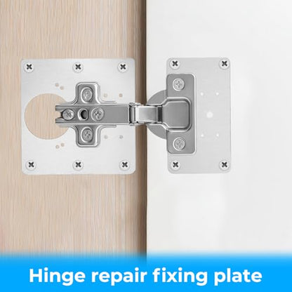 8 Pcs Cabinet Hinge Repair Plate Set Stainless Steel Cabinet Hinges Repair Fixing Metal Plates Kitchen Cupboard Door Hinges Brackets Household Cabinets Repairs Board with Mounting Screw
