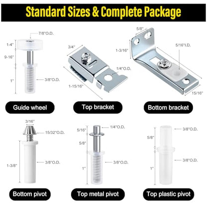 Bifold Door Hardware Repair Kit, 2 Pack Bifold Closet Door Hardware, Folding Door Hardware Include Top & Bottom Bracket, 3/8" Pivot, 7/8" Guides Wheel, for Folding Pocket Door Replacement