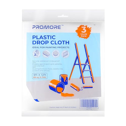 3Pcs Plastic Drop Cloth - 1Mil Thick, 9x12 Ft, Thickened Painter's Sheet for Painting, Furniture, Walls, and Floor Protection - size: 1mil-3Pack