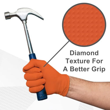 WECARE 8 Mil Nitrile Gloves - Heavy Duty Mechanic Gloves, with Diamond Grip - Powder and Latex Free Disposable Gloves - color: Orange, size: Large