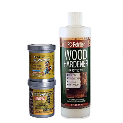 PC-Products PC-Woody Wood Repair Epoxy Paste, Two-Part 12 oz, and PC-Petrifier Wood Hardener 16 oz, Kit - size: Woody (12 oz) & Petrifier (16 oz) Kit, style: PC-Woody Kit
