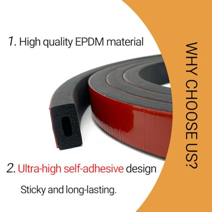 Rectangular Foam Rubber Seal Strip, Self-Adhesive Rubber Weather Stripping, Rubber Gasket for for Auto, Boat, Garage Door/Window, Machinery and More, W:0.75" x H:0.39", L:26Ft