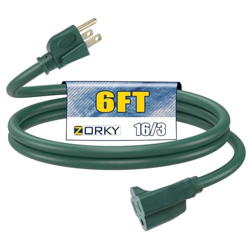 6ft Outdoor Extension Cord - 16/3 Heavy Duty SJTW Waterproof Green Electrical Cable with 3 Prong Grounded Plug for Safety, Great for Lawn and Major Appliances - color: Green, size: 6ft