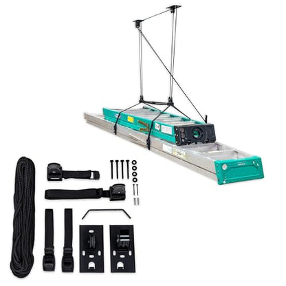 StoreYourBoard Ladder Storage Ceiling Pulley System, Garage Mount Hoist, Heavy Duty Hanging Organizer Holds 150 lbs - size: 8 Ft - 10 Ft Ceiling