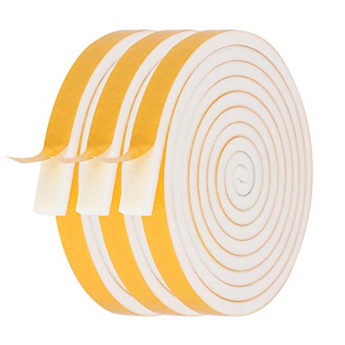Weather Stripping Door Seal-3 Rolls,1/2 Inch Wide X 1/4 Inch Thick Total 20 Feet Long, Adhesive Soundproof Foam weatherstrip for Window Insulation(6.5ft x 3 Rolls) - size: 1/2" (W) x 1/4" (T) x 20' (L)