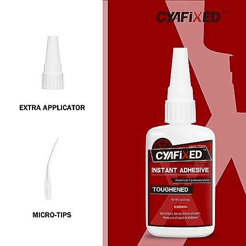 CYAFIXED Toughened Super CA Glue, Professional Grade Cyanoacrylate Instant Adhesive, 2 oz. (56.8 Grams) - CA Glue for Rubber, Leather, Carbon Fiber, Speakers and Seals - size: 2 Oz, style: Toughened
