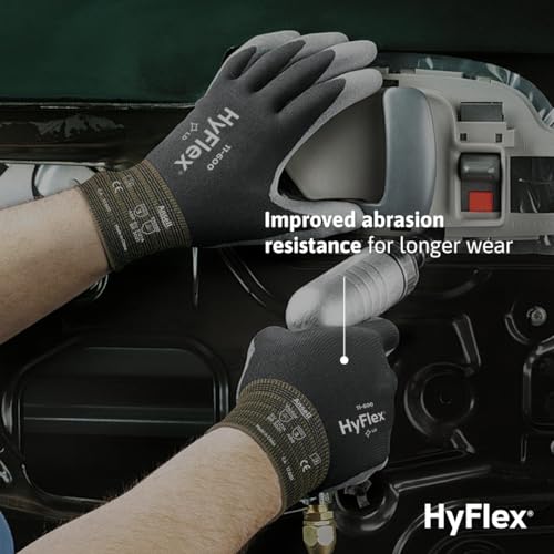 Ansell HYFLEX 11-600 Light Duty Nylon Industrial Gloves w/Palm Coating for Metal Fabrication - color: Black, size: Size 9 (Pack of 12), style: 12 Pair