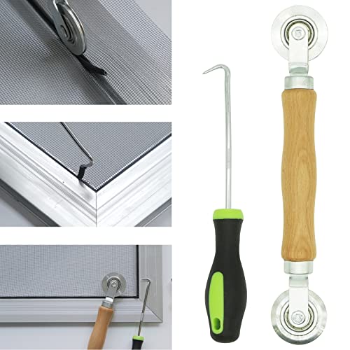 HOMMEE Screen Repair Kit - Screen Roller Tool with Bearing, Screen Retainer Spline(32ft) and Spline Removal Hook for Installing & Replacing Window Patio Sliding Door