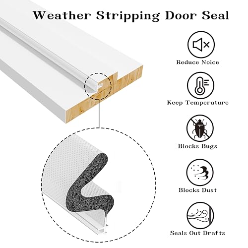 Door Jamb Frame Kit with Weatherstrip, Pine Wood, Primed, Pre-Installed Hinges, Handle Included, 81.65 in x 4.57in x 1.18 in (Right Handed) - color: Sliver Hardware-Right Handed