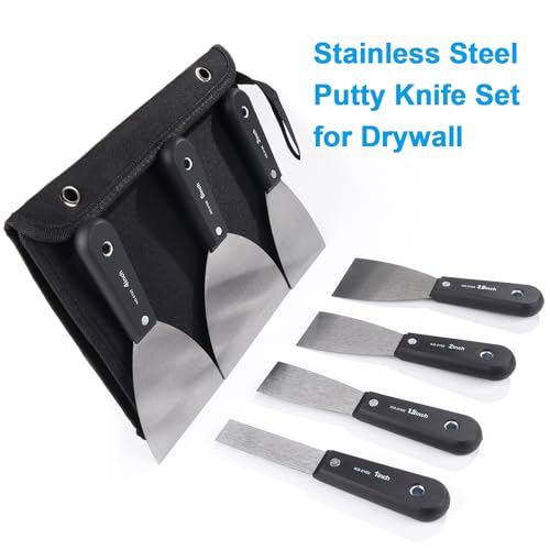 weiwei 7 PCS Metal Putty Knife Set Multi-sized Spackle Knife with Storage Bag Rustproof Putty Scraper Knives Drywall Tools for Wall Repair Wall Paint Spreading Drywall Spackle and Mud for Craftsman