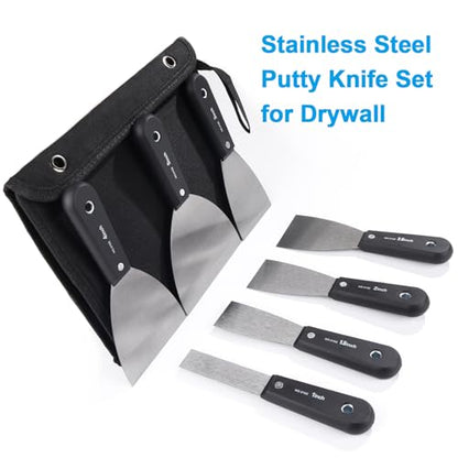 weiwei 7 PCS Metal Putty Knife Set Multi-sized Spackle Knife with Storage Bag Rustproof Putty Scraper Knives Drywall Tools for Wall Repair Wall Paint Spreading Drywall Spackle and Mud for Craftsman