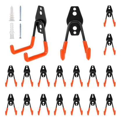 18 Pack Garage Hooks Heavy Duty - Supports 100 lbs, Utility Steel Garage Hanger & Organizer for Organizing Garden Lawn Tools, Ladders, Garden Hose, Digging Shovel, Bikes, Ropes (Orange) - size: 18 Pack