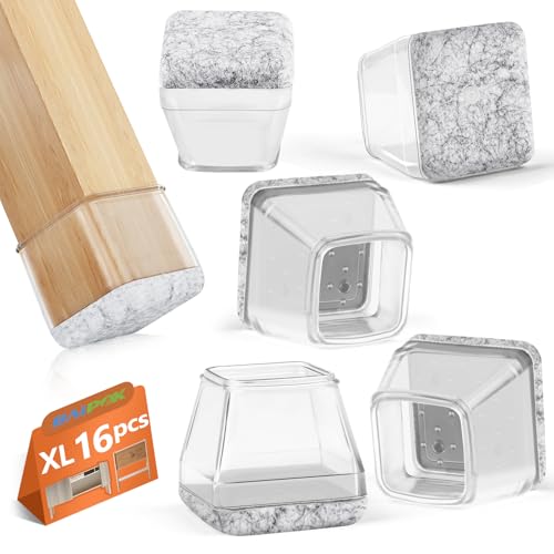 16Pcs Square Chair Leg Floor Protectors with Thickened Felt Pads Silicone Chair Leg Covers Caps to Protect Hardwood Tile Floors Furniture Feet Reduce Noise (Clear XL Fit 1.46"-1.77") - color: Clear, size: X-Large