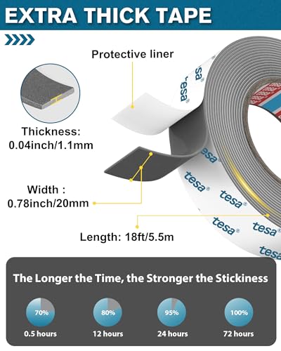 EMITEVER Heavy Duty Double Sided Tape, 0.78In x 18Ft Tesa 6703 Adhesive Mounting Tape, Foam Tape Waterproof & Extreme Temp Resistant, No Residue Removal Two Sided Tape for Walls, Auto, Home, Office - size: 0.78IN x 18FT-06703