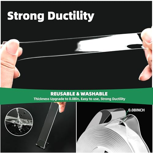 YMHB Double Sided Tape Heavy Duty, Nano Tape Double Sided Mounting Tape(2 Rolls, Total 19.6FT), Removable Transparent Adhesive Tape, Clear Two Sided Poster Wall Tape Strips for Home Office - size: 1.18 inch x 19.6 feet