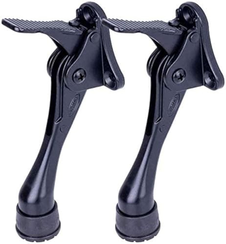 Door Stopper, One-Touch semi-Automatic Metal Door Stopper, with Non-Slip Rubber Tip for Wood, Concrete, Tiled, and Carpeted Floors (4inch x 2pack, Black) - color: Black, size: 4inch x 2pack