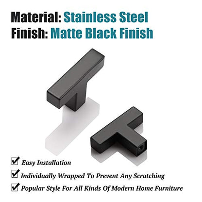 KNOBWELL 6 Pack Black Drawer Knobs and Pulls, T Bar Matte Black Cabinet Knobs, Dresser Drawer Knobs for Kitchen and Bathroom - Single Hole 50mm/2" - color: Matte Black, size: Single Hole